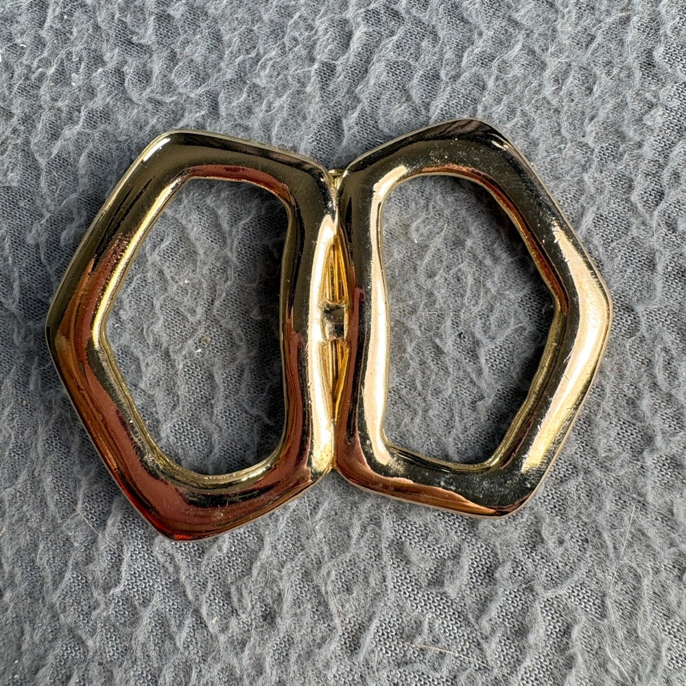 Vintage Gold Tone Geometric Double Pentagon Scarf Clip Dress Cinch Pin